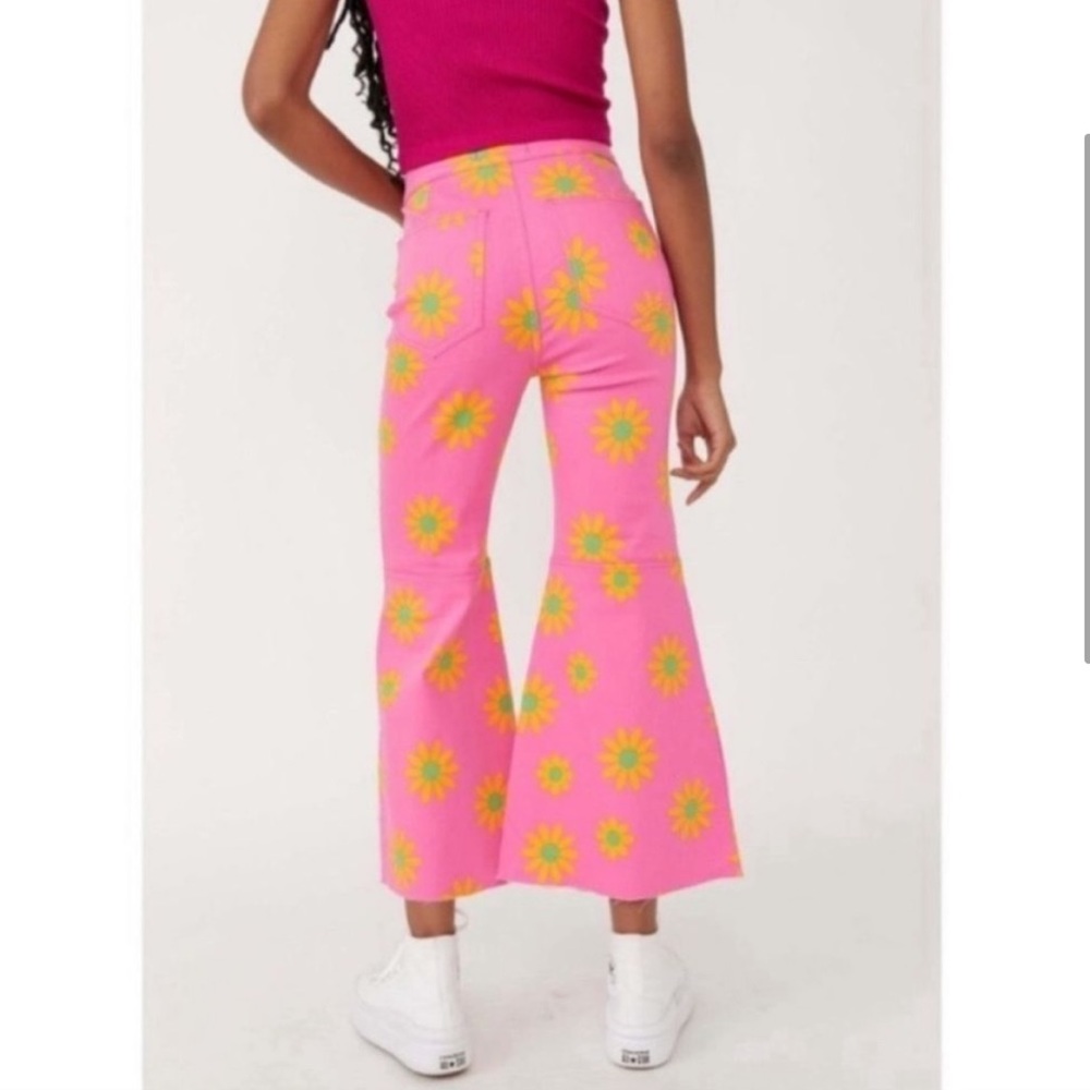 Free People Youthquake Printed Crop Flare Jeans In Lipstick Combo - Picture 4 of 6